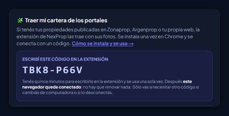La tarjeta de Mi perfil con el código para escribir en la extensión.
