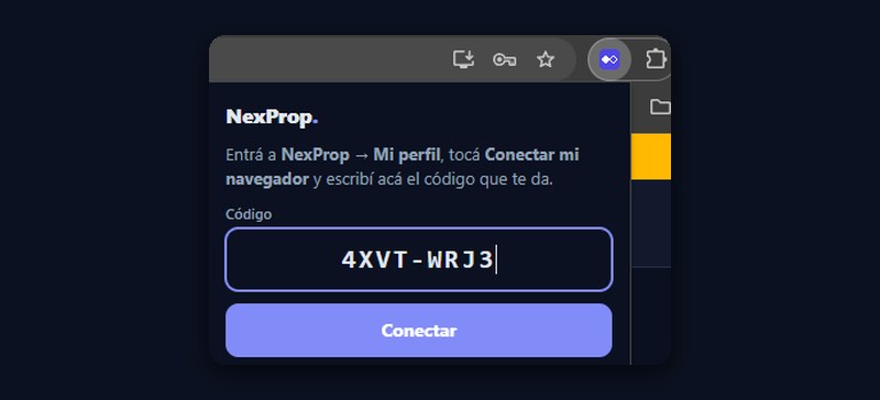 La ventanita de la extensión con el código escrito.