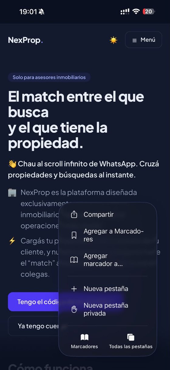 El menú del navegador con la opción Compartir.