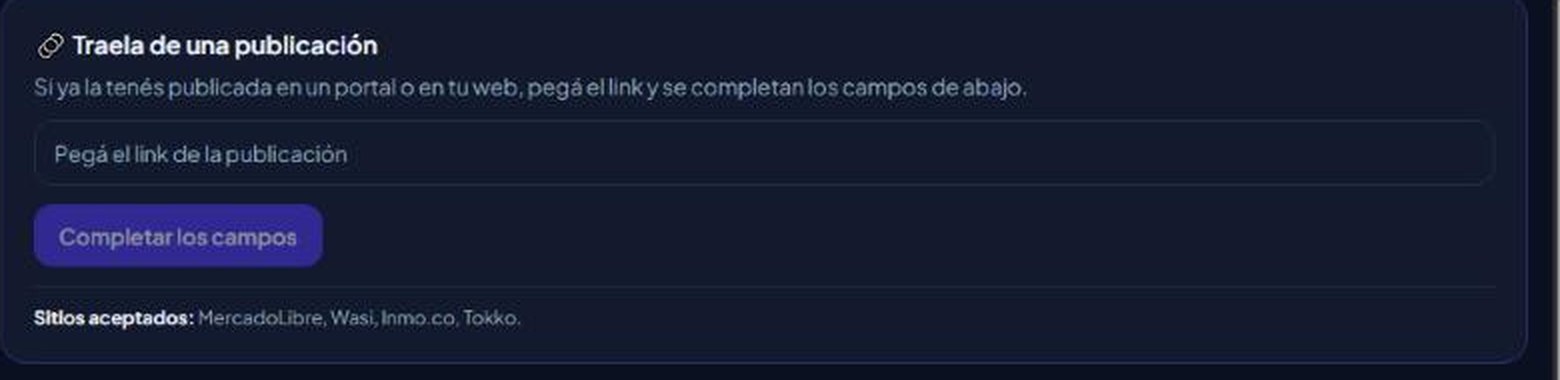 El recuadro para pegar el link, arriba del formulario de carga.